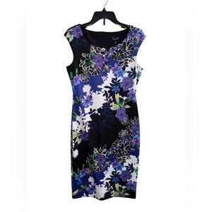 NWT Connected Apparel Black and Blue Floral Midi Dress Size 8